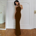 Robe Femme Moulante Sans Manches Col Montant et Fente