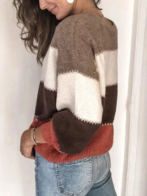Pull en tricot pour femme, col rond, rayé, manches longues, mode automne Main Image