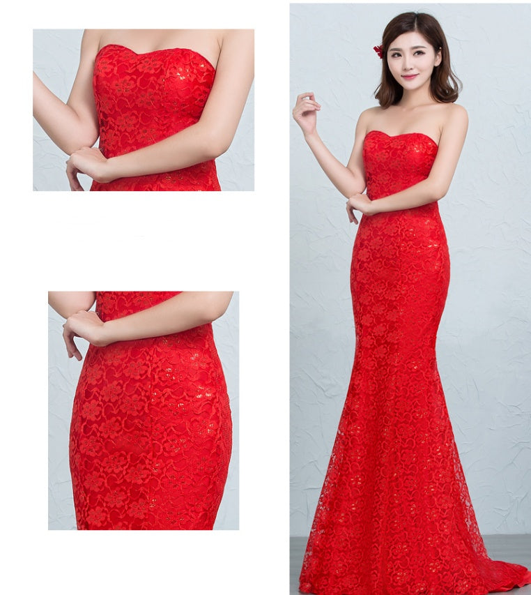 Robe de mariée sirène en dentelle sequinée à la taille