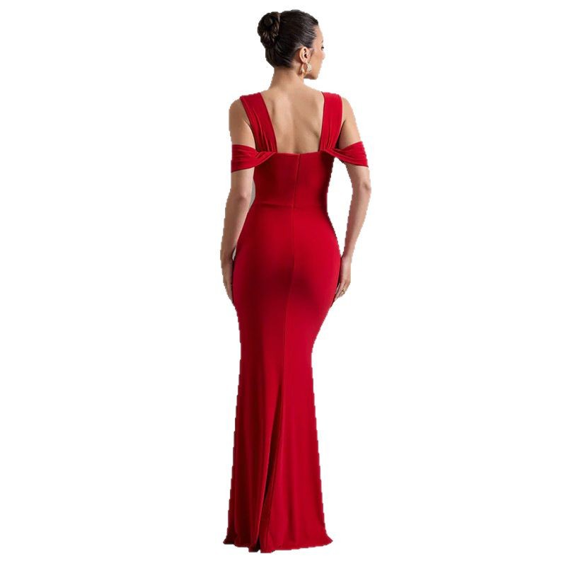 Robe sexy fendue à bretelles pour femme