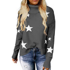 Pull tricoté pour femme, motif XINGX, col roulé, manches longues