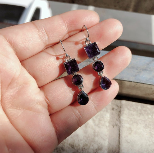Boucles d'oreilles pendantes en argent 925 pour femmes, élégantes, en améthyste, pour mariage, vente en gros Main Image