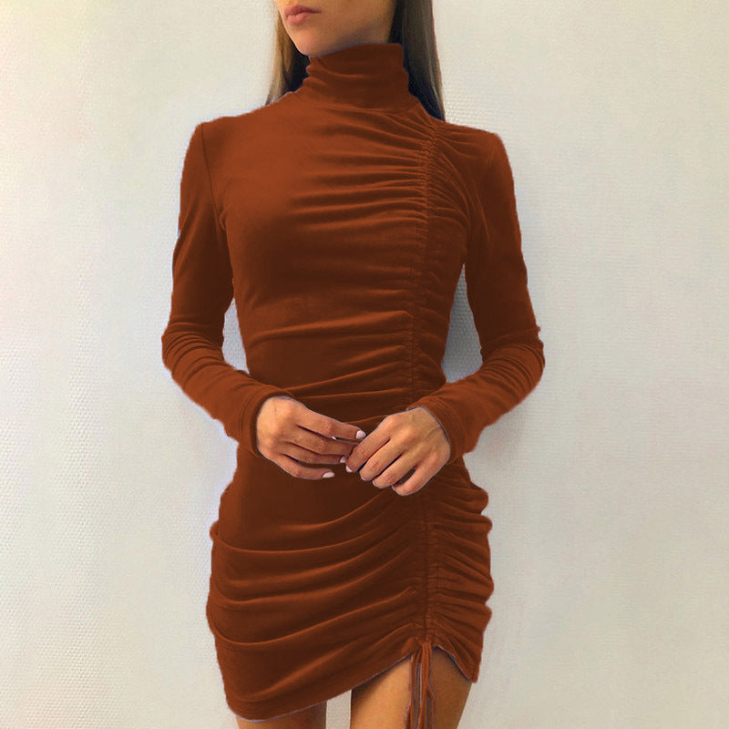 Robe femme à col montant avec cordon de serrage en suède