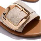 Mules à boucles Imprimé léopard Sandales plates femme été Chaussures de plage
