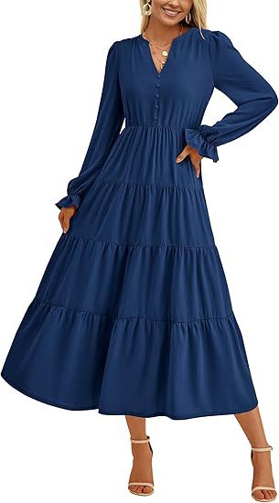 Robe longue fluide à volants superposés pour l'automne