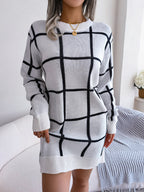 Robe pull décontractée à manches longues à carreaux color block