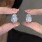 Boucles d'oreilles pendantes dôme épaisses et vintage en acier inoxydable brillant incrusté de zircon pour femmes