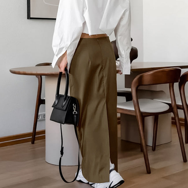 Jupe fendue taille haute unie sophistiquée de style français Main Image