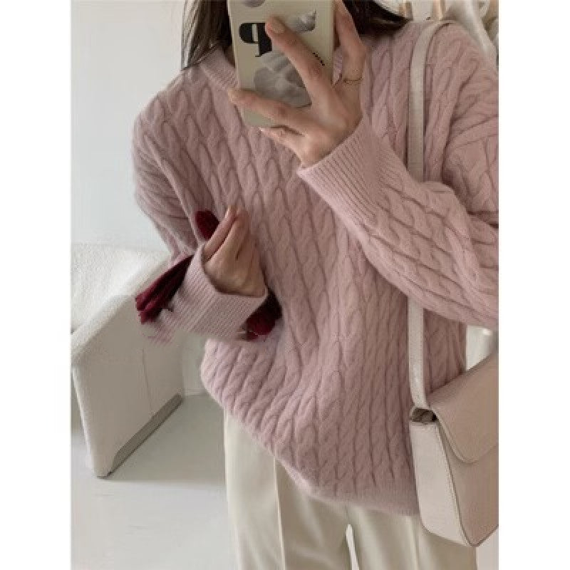 Pull col rond en maille torsadée pour femme