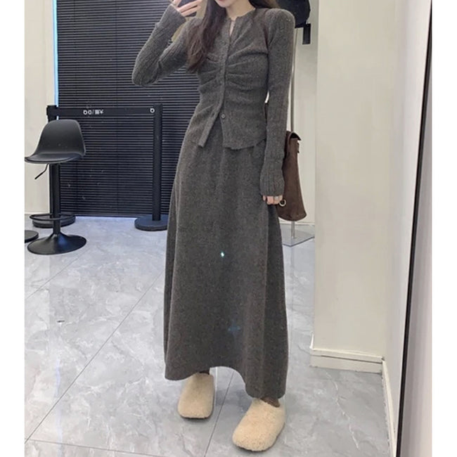 Ensemble deux pièces pull plissé élégant taille haute Main Image