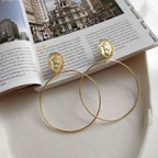Boucles d'oreilles grand cercle de style INS en argent sterling 925, modèle Reine