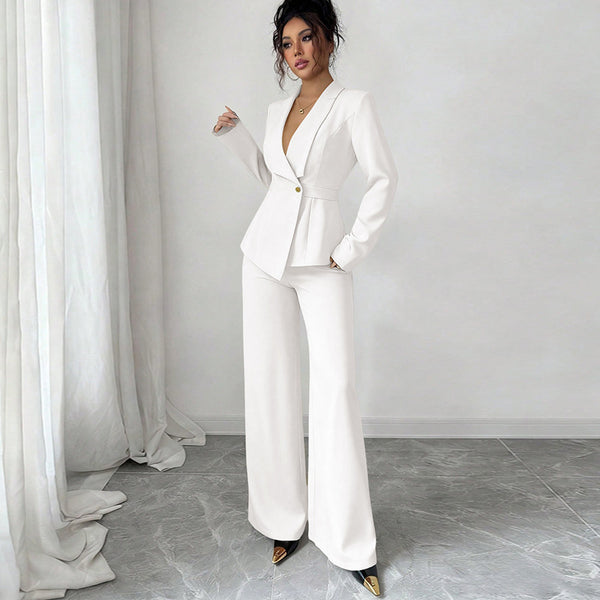 Ensemble deux pièces tailleur-pantalon décontracté pour femme