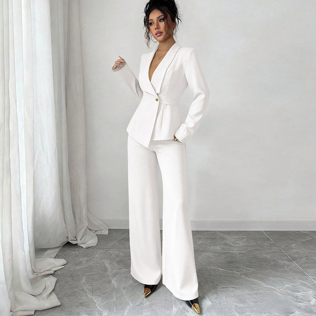 Ensemble deux pièces tailleur-pantalon décontracté pour femme Hover Image