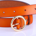 La nouvelle ceinture rétro en cuir pur pour femme, ceinture en cuir à boucle ronde, ceinture fine pour femme.