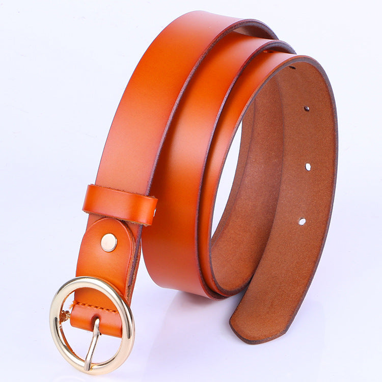 La nouvelle ceinture rétro en cuir pur pour femme, ceinture en cuir à boucle ronde, ceinture fine pour femme.
