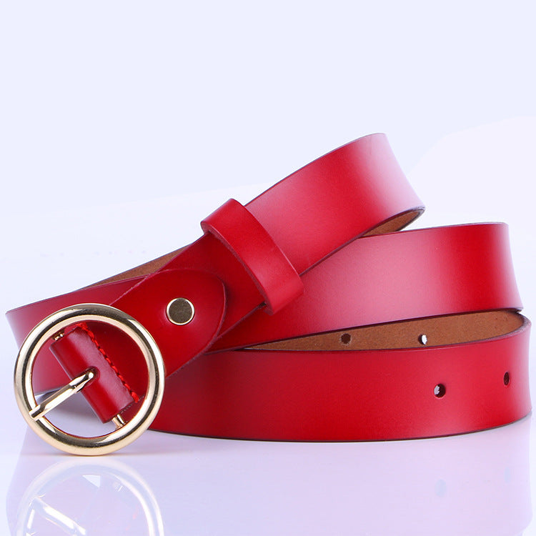 La nouvelle ceinture rétro en cuir pur pour femme, ceinture en cuir à boucle ronde, ceinture fine pour femme.