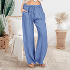 Pantalon ample décontracté à jambes larges et boutonnées pour femme