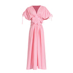 Robe taille haute en dentelle à col en V avec lacets, plis et broderies florales