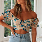 Chemisier à manches courtes avec imprimé col mode, coupe ajustée, haut bustier sexy pour femme