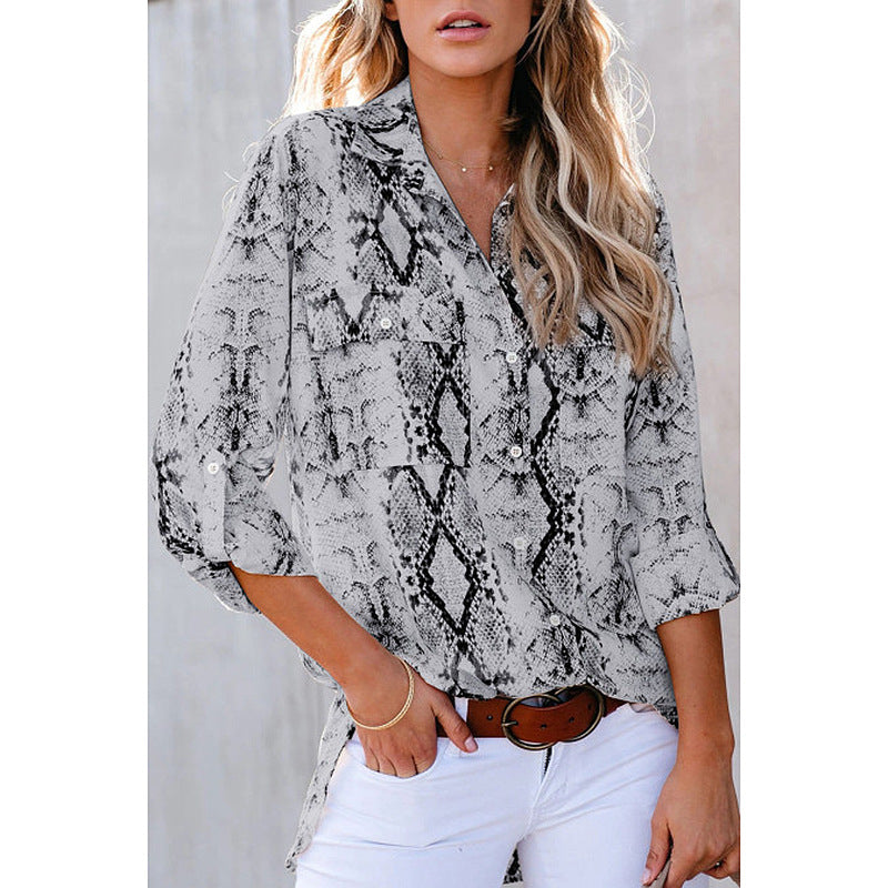 Chemise décontractée ample à manches trois-quarts imprimé léopard pour femme