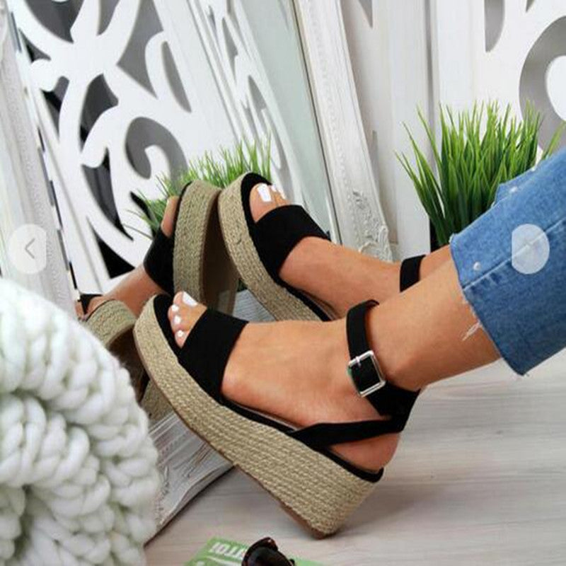 Sandales compensées pour femme Chaussures à plateforme en corde de chanvre