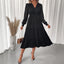 Robe Femme Chic et Élégante Col V Taille Serrée Dentelle Manches Longues Couleur Unie