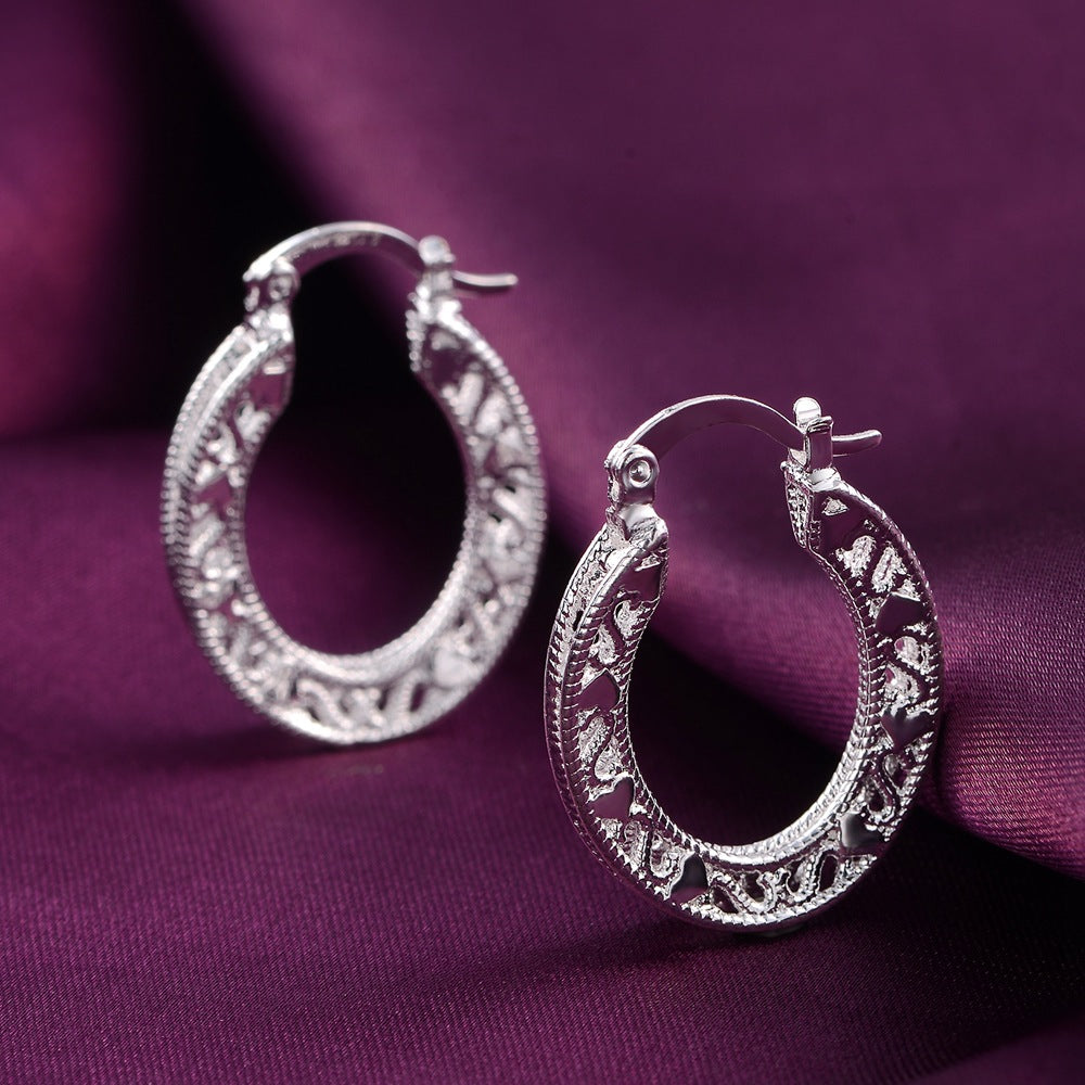 Boucles d'oreilles créoles en argent sterling Coréen Vintage Creuses en forme de cœur pour femmes, Cadeau de Bijoux de Fête de Mariage