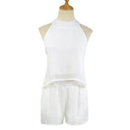 Halter Sports Chiffon Shirt Two-piece Set Leisure Suit Shorts