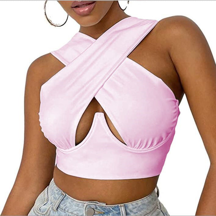 Gilet court à col en V, fermeture éclair latérale, coupe croisée, pour femme.