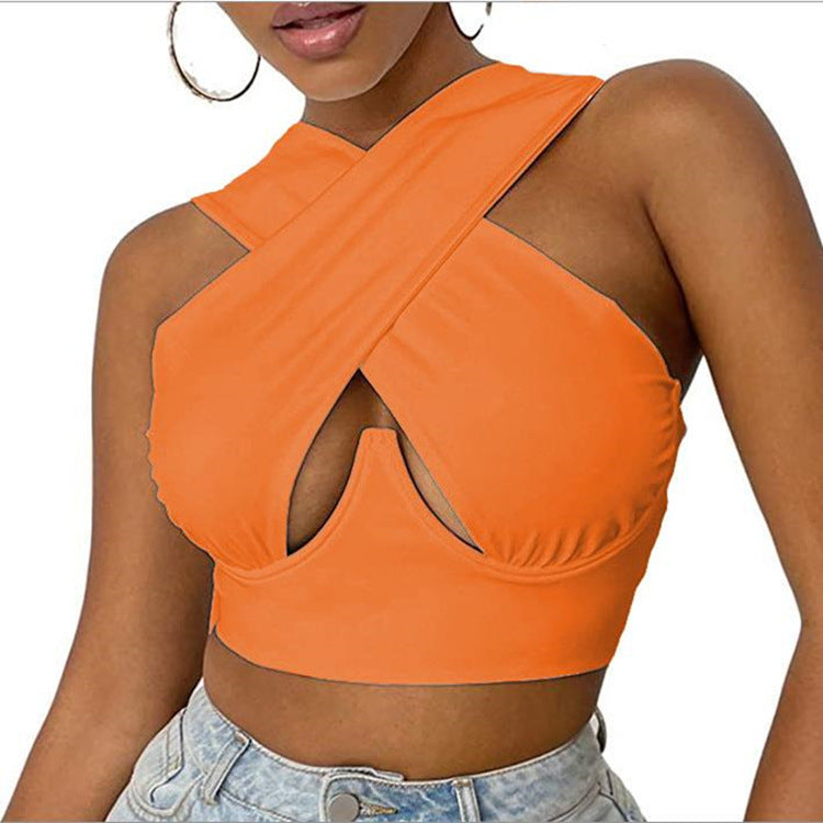 Gilet court à col en V, fermeture éclair latérale, coupe croisée, pour femme.
