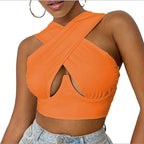 Gilet court à col en V, fermeture éclair latérale, coupe croisée, pour femme.