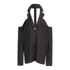 Blazer tendance à épaules dénudées et strass au dos