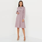 Robe unie à manches longues et de longueur genou
