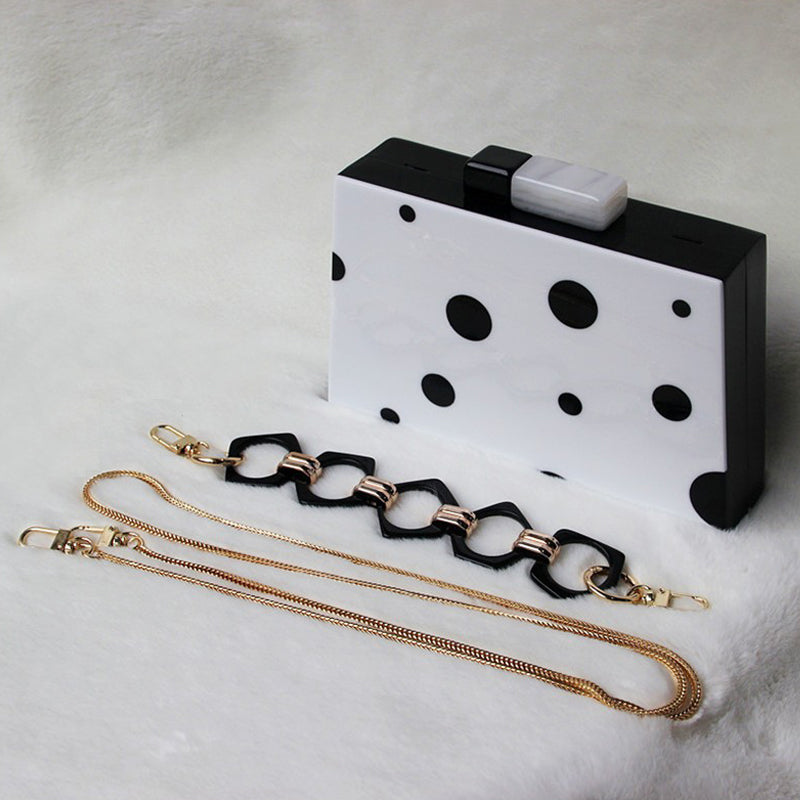 Sac de soirée Sac de mariage Pochette à pois noirs et blancs Nouvelle mode européenne et américaine