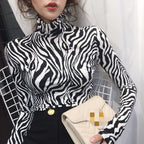 Retro Zebra Print Long Sleeved Shirt Women All Match