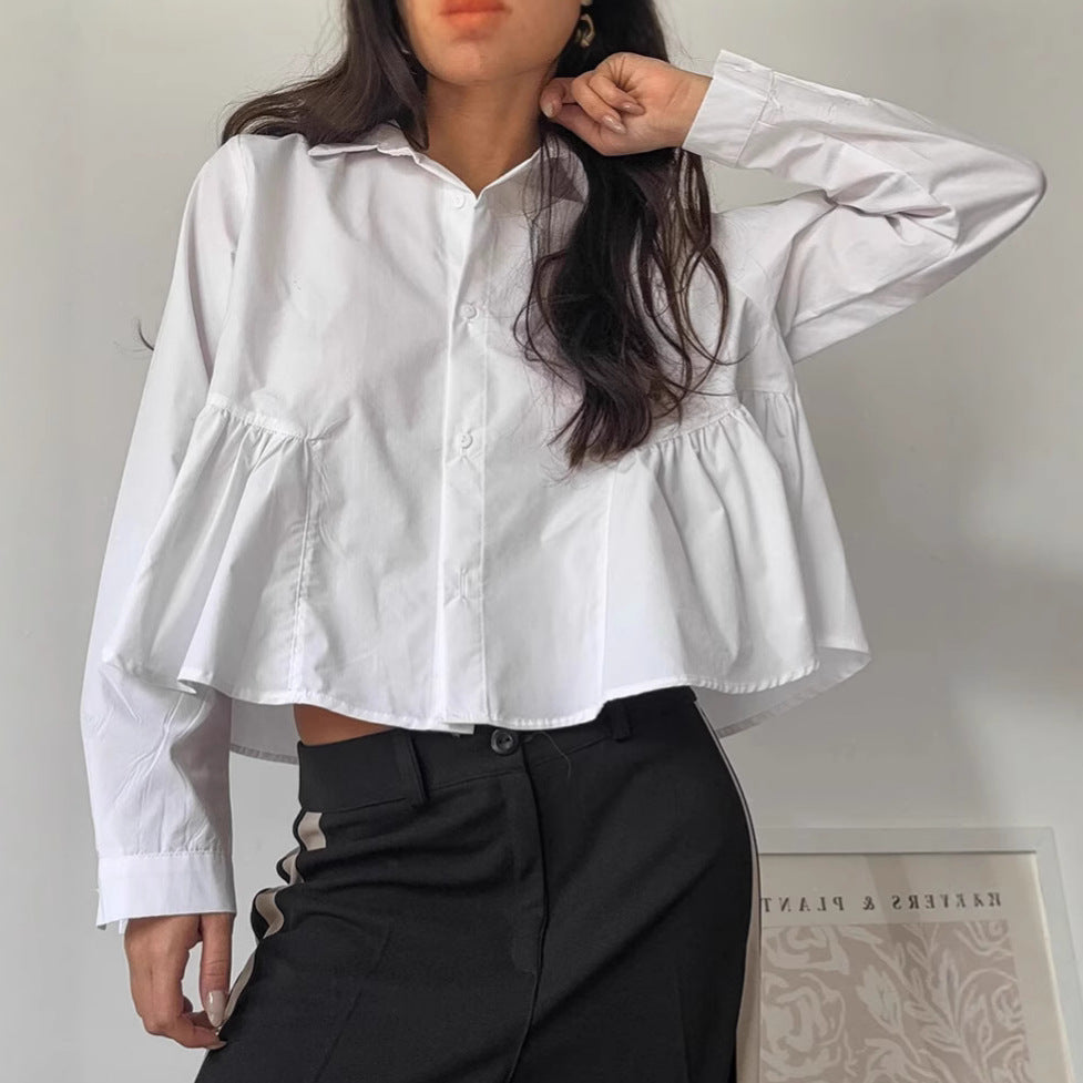 Chemise à revers blanche décontractée coupe française pour femme