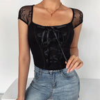 T-shirt sexy à bretelles et laçage pour femme