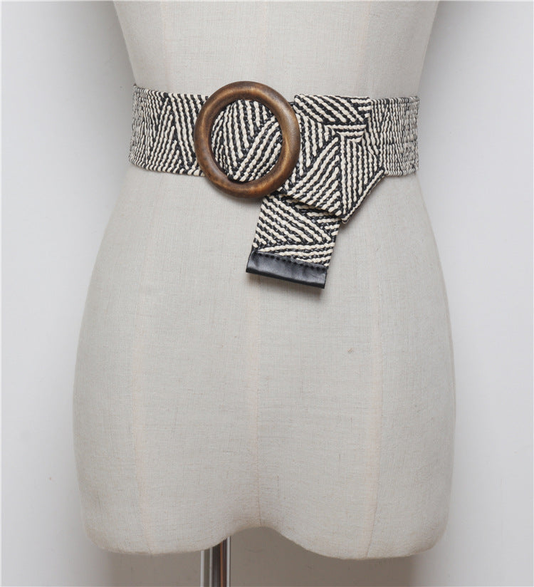 Ceinture tissée à boucle ronde avec corde en cire bohème