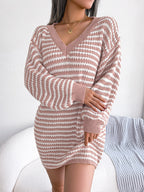 Robe en maille rayée à lacets pour femme