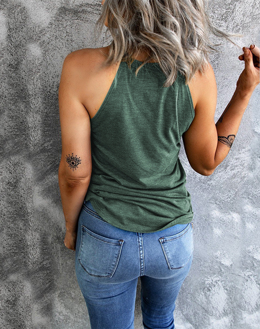 Nouvelle veste d'été sans manches unie à col rond pour femme