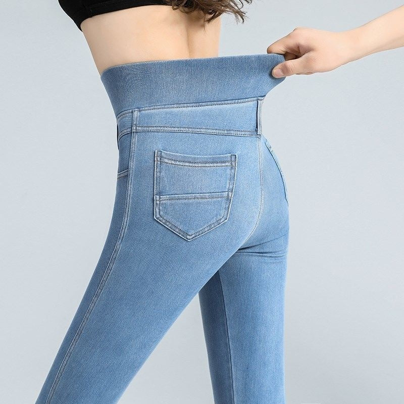 Jeans taille haute élastique pour femme printemps et automne