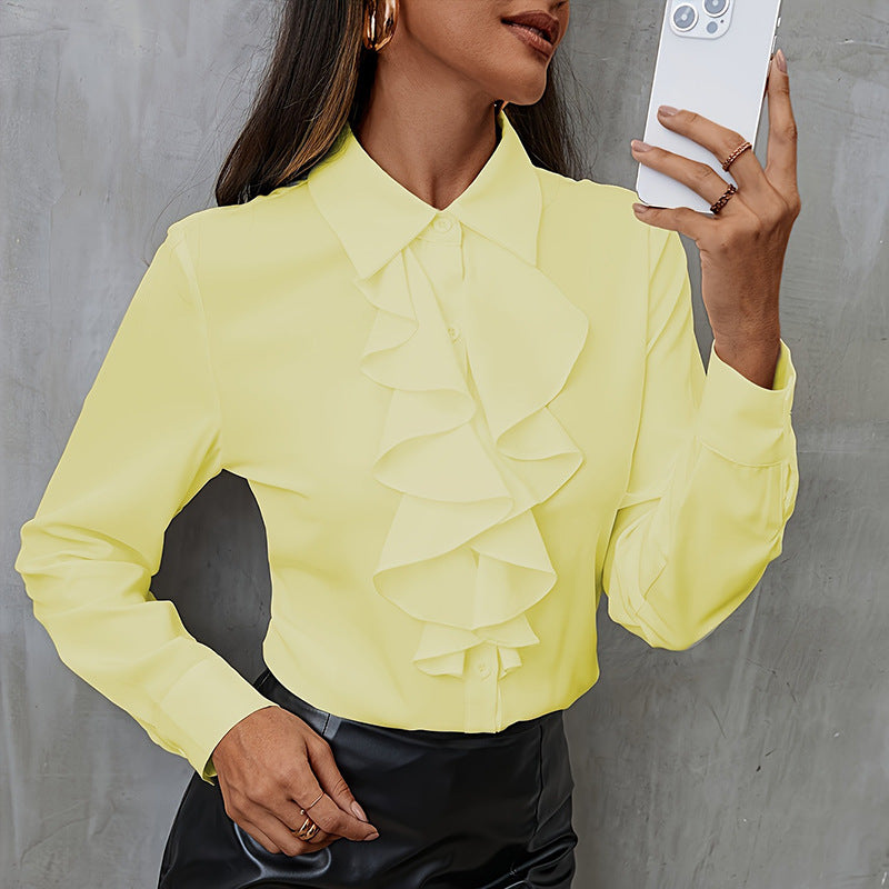 Nouvelle chemise ample en mousseline de soie à volants pour femme