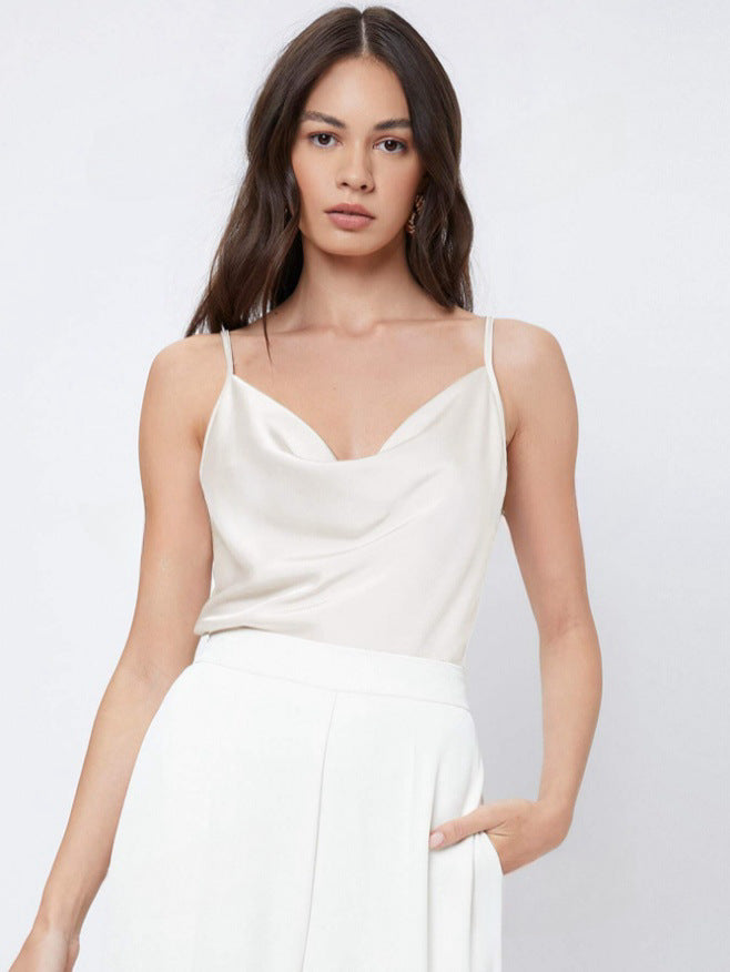 Débardeur en satin de rayonne uni décontracté pour femme