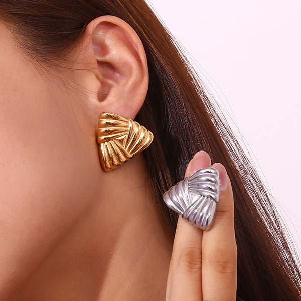 Boucles d'oreilles clous triangulaires en or 18 carats, style niche Ins, rétro, pour femmes, bijoux