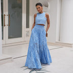 Élégance Vêtement Féminin Robe Longue sans Manches Broderie Dentelle Combinaison de Vacances Ensemble Deux Pièces