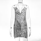 Robe Métallisée à Paillettes et Strass Femme