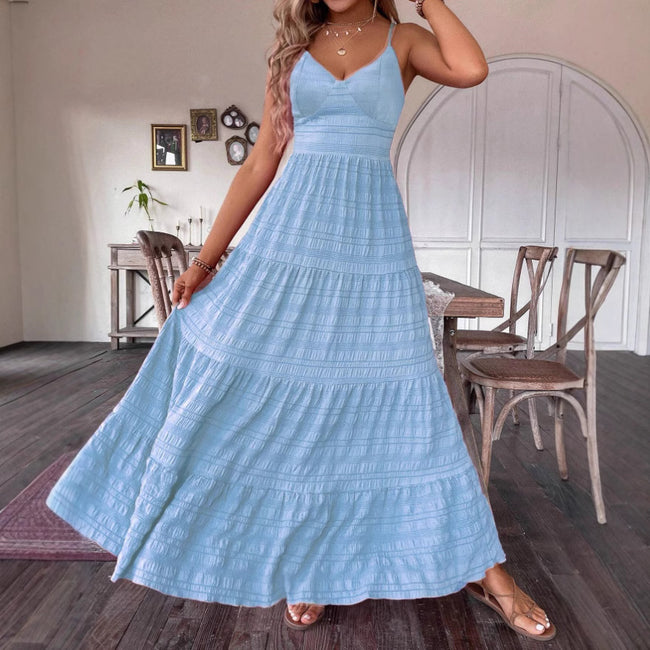 Robe unie à col en V et bretelles dans le dos Main Image