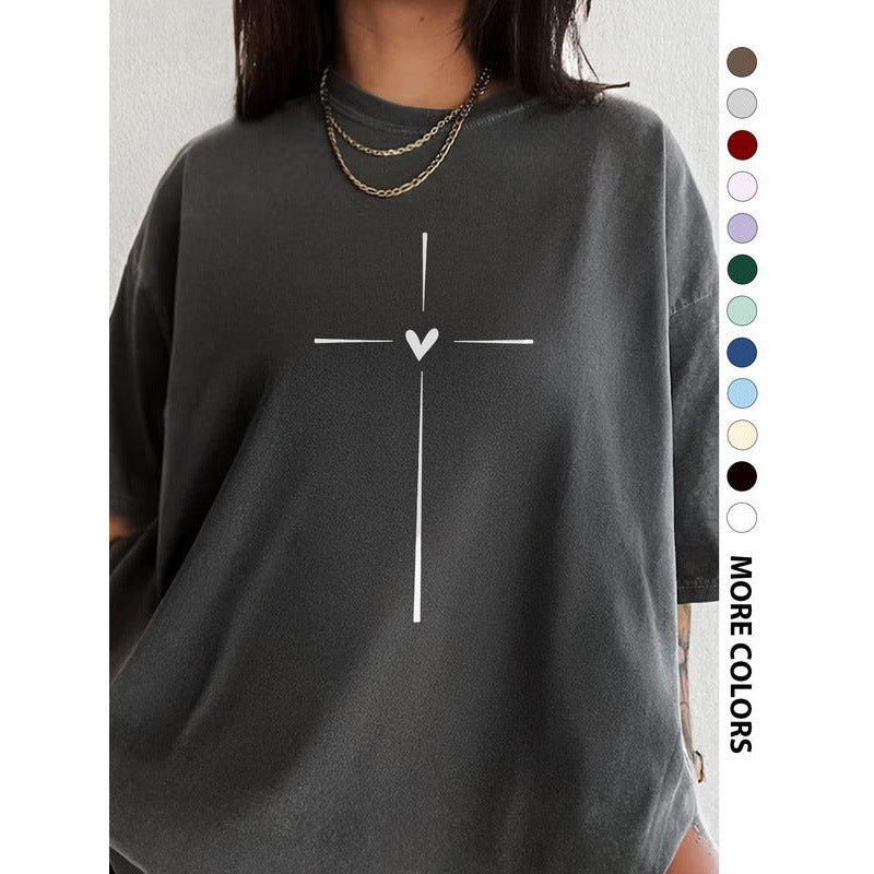 T-shirt ras du cou à motif cœur croisé pour femme