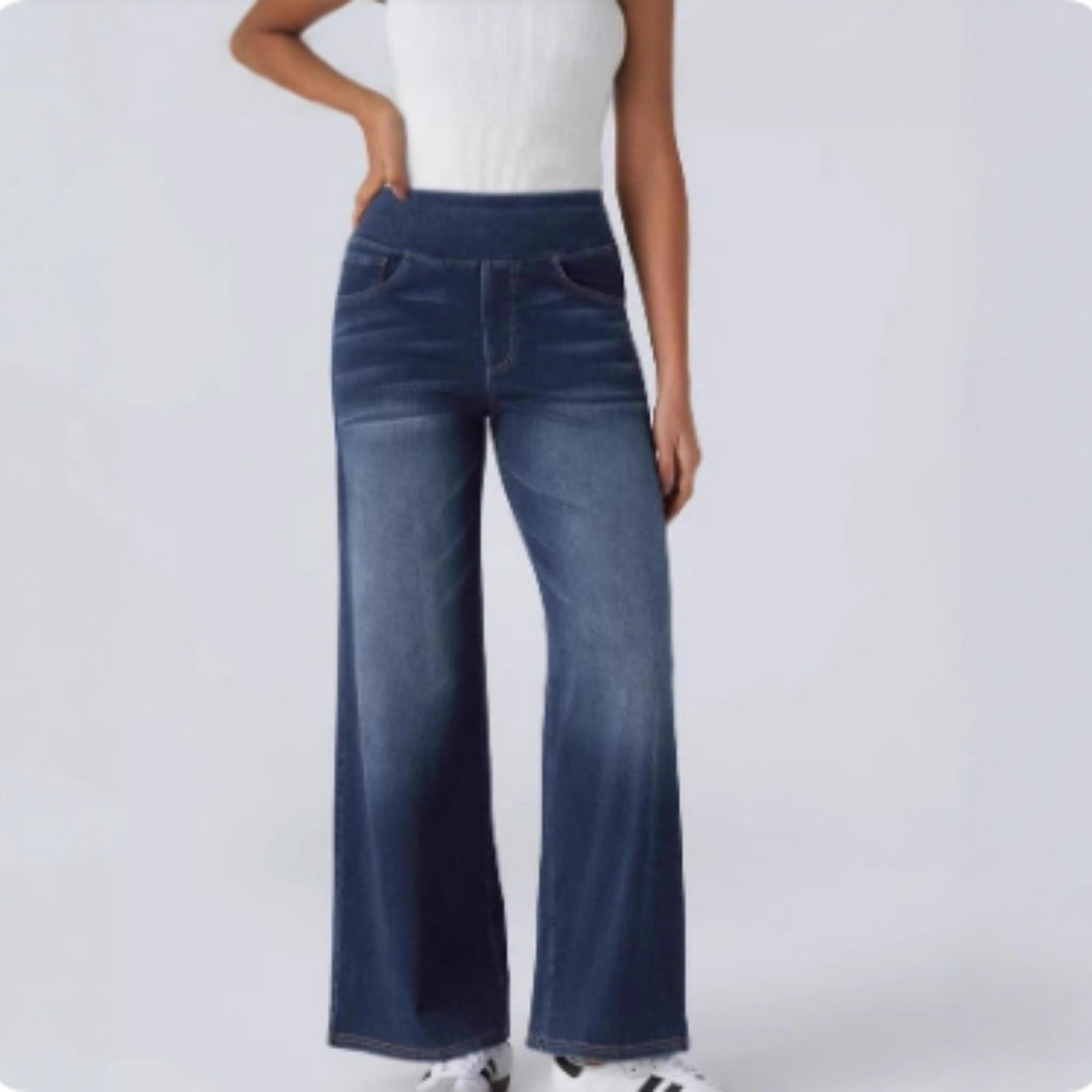 Jean Taille Haute Femme Délavé Coupe Ample Jambe Large