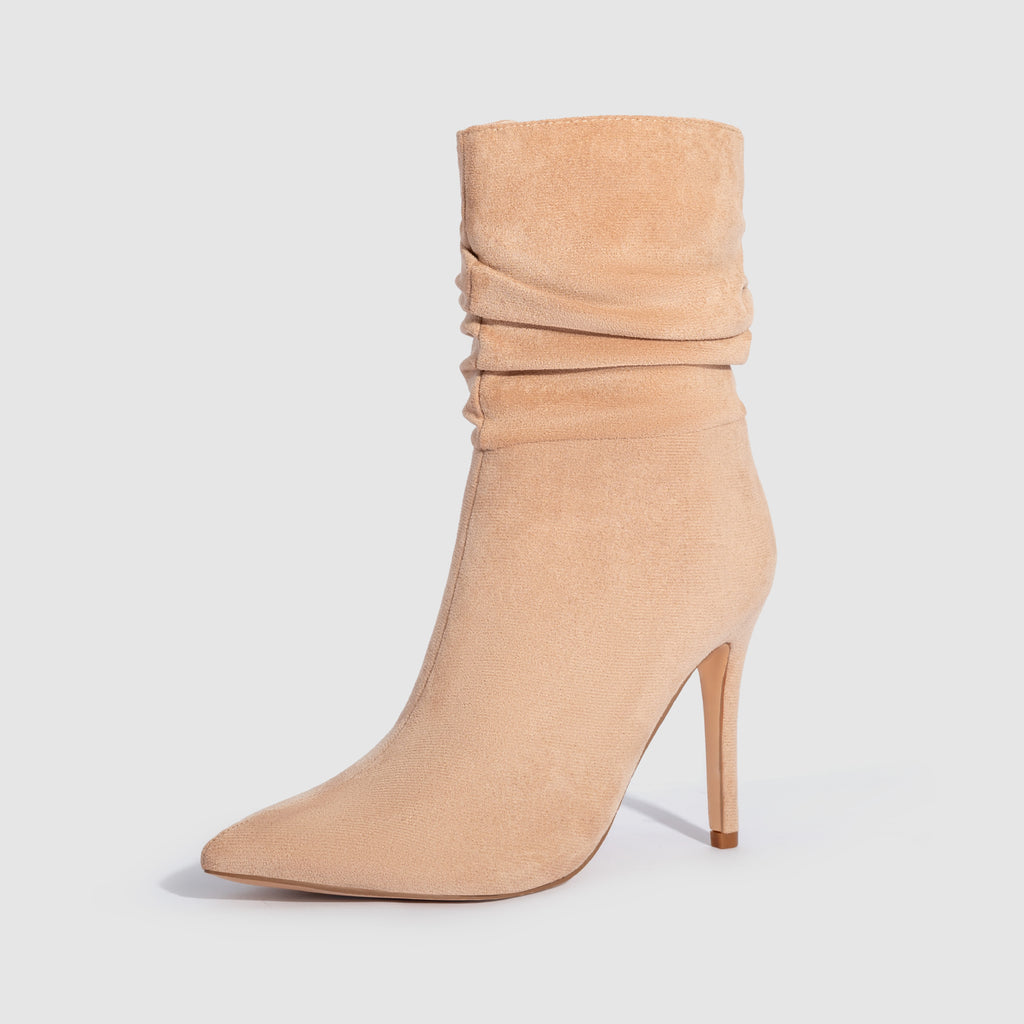 Bottes à talons hauts pointus en daim pour femme